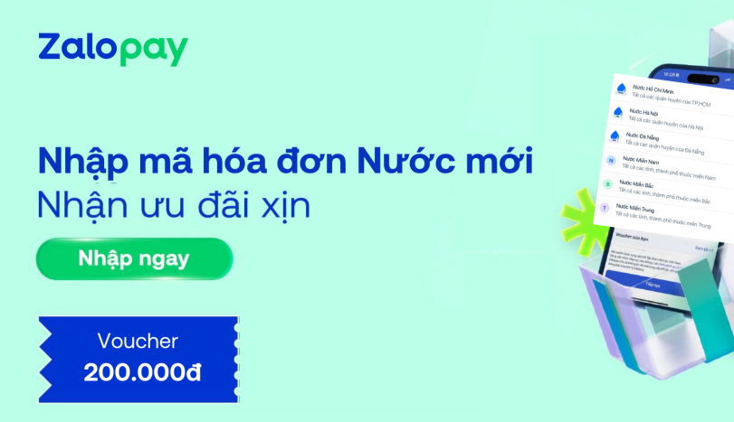 Nhập mã hóa đơn Nước, nhận ưu đãi đến 200K